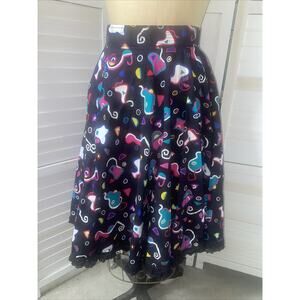 VTG 70s 80s Handmade Women’s Full Circle Skirt Black Bold Funky Print S/M